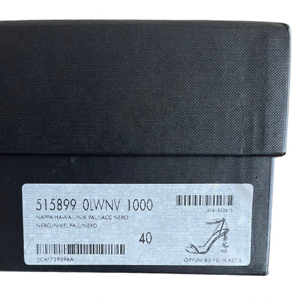 Saint Laurent Opyum 85 YSL Logo Open-Toe Heels Black Leather Tiny Studs SZ 39.5 - Picture 15 of 16